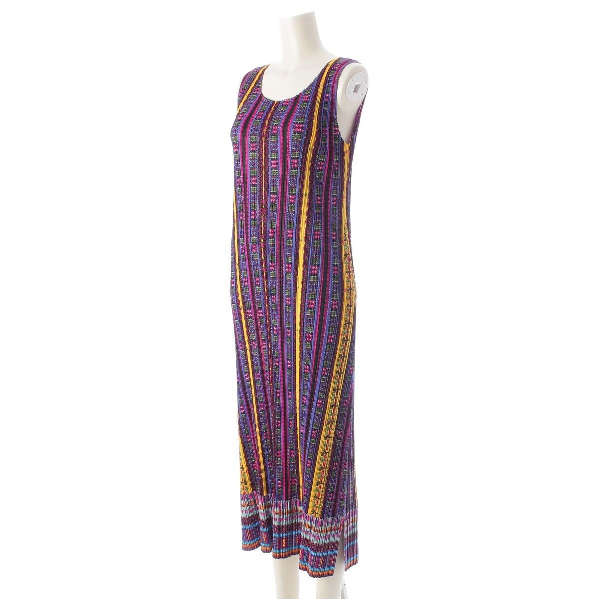 PLEATS PLEASE ISSEY Dashiki all-over print sleeveless top one piece dress PP41-JH816 Purple multicolor 3