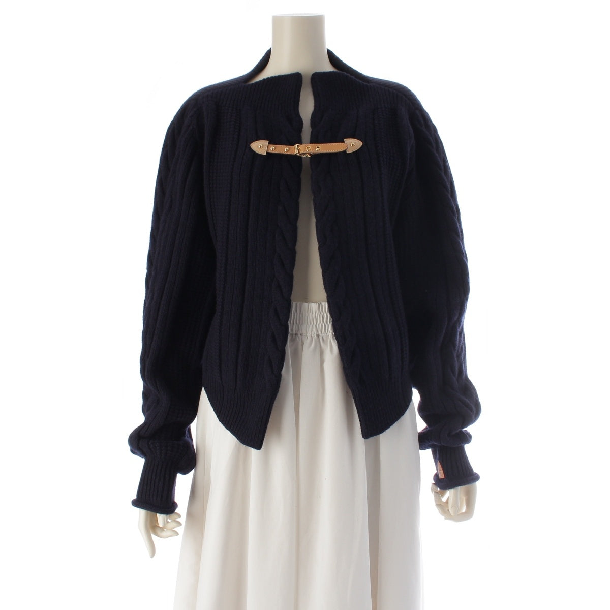 LOUIS VUITTON wool strap front cable knit cardigan Jacket 1AJHNW Navy XS