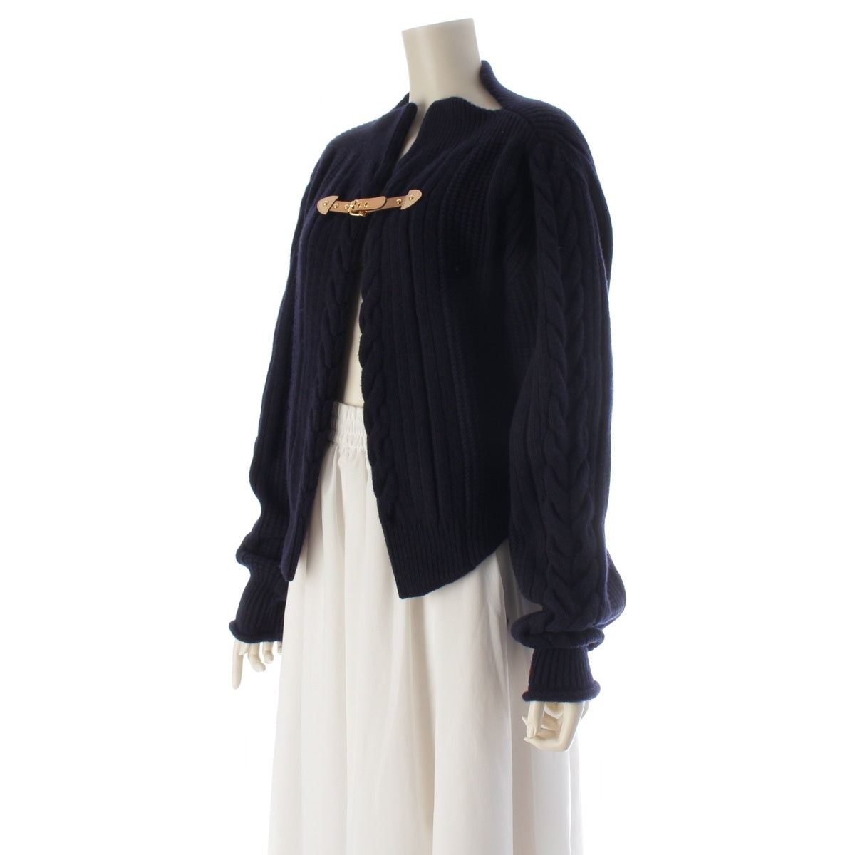 LOUIS VUITTON wool strap front cable knit cardigan Jacket 1AJHNW Navy XS
