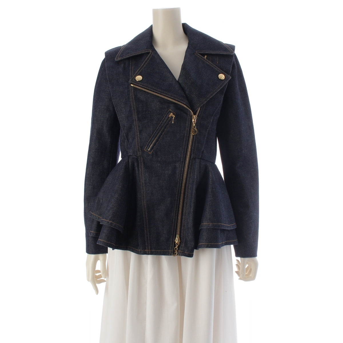 LOUIS VUITTON cotton Denim Flounce Biker Denim Jacket RW251WB EFY FSVE45 Indigo 34
