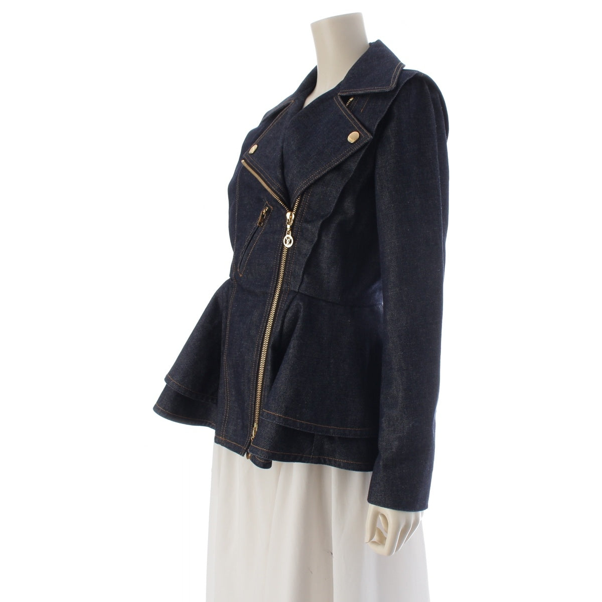 LOUIS VUITTON cotton Denim Flounce Biker Denim Jacket RW251WB EFY FSVE45 Indigo 34