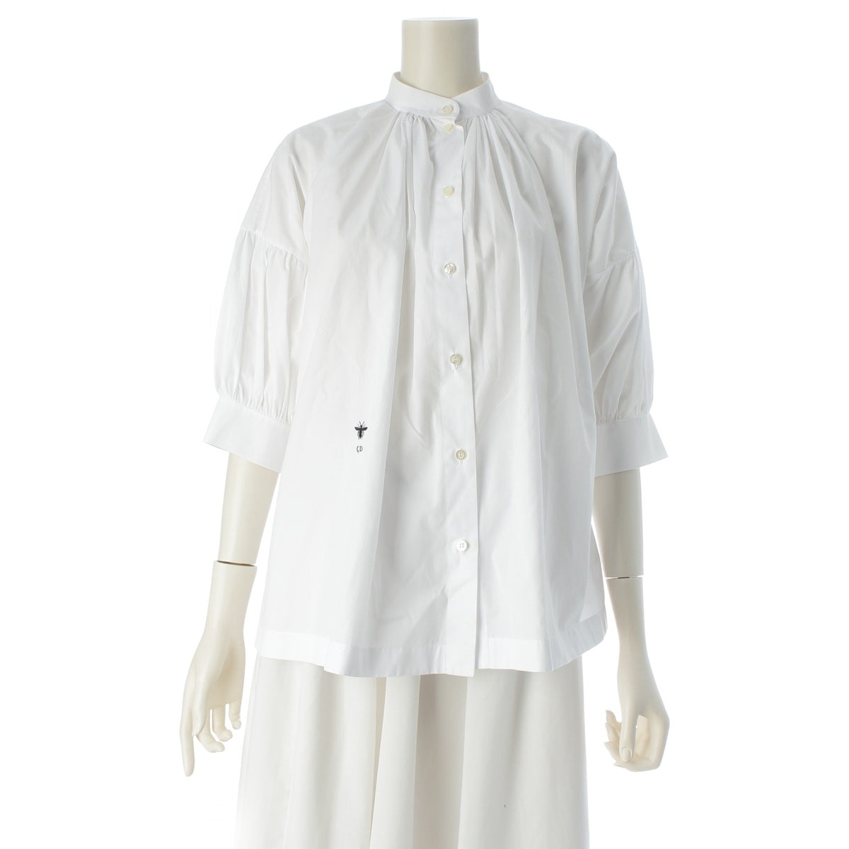 Christian Dior Bee Embroidery Pleated Short Sleeve blouse 321B36A3356 white 34