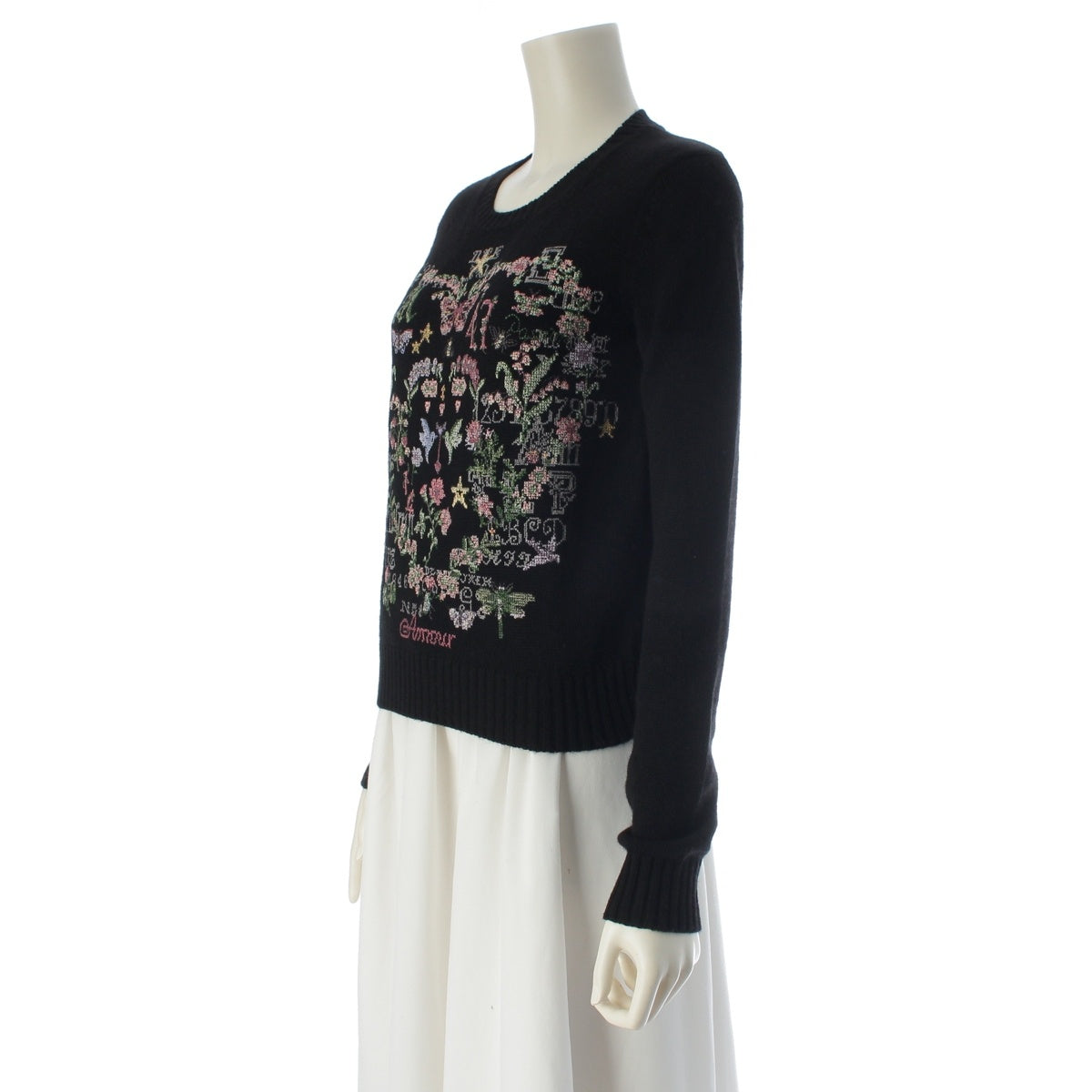 Christian Dior cashmere Embroidery, Cross Stitch, Knit sweater Flowers Butterflies 514S57A0017 black 34
