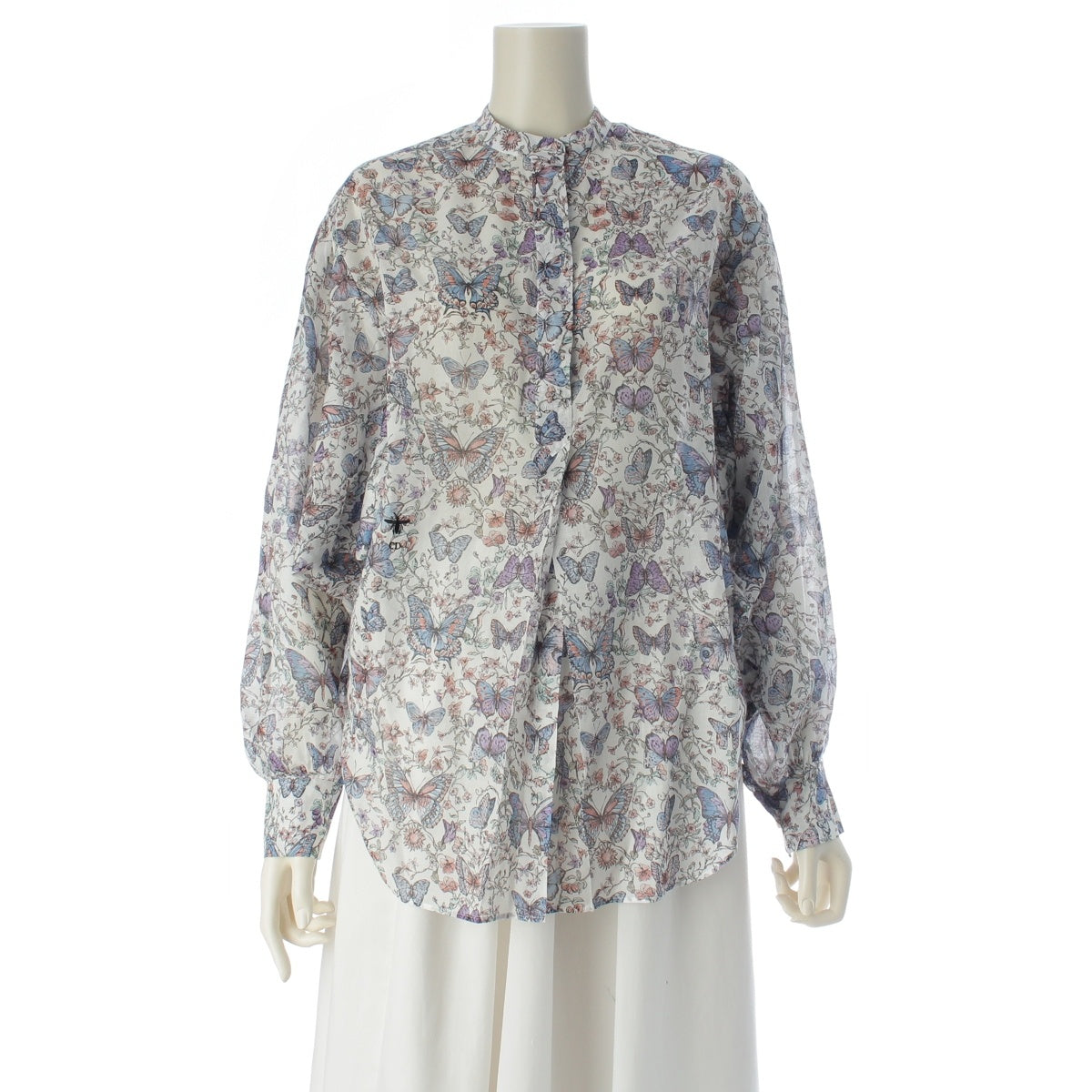 Christian Dior Bee embroidery, Pleated, all-over print chiffon blouse Floral pattern, butterfly 521B68A3A48 multicolor 34