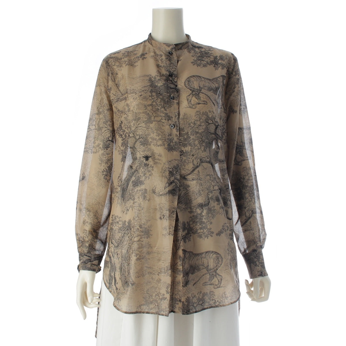 Christian Dior Toile de Jui All-over print chiffon shirt blouse animal 911B54A3802 Brown 34