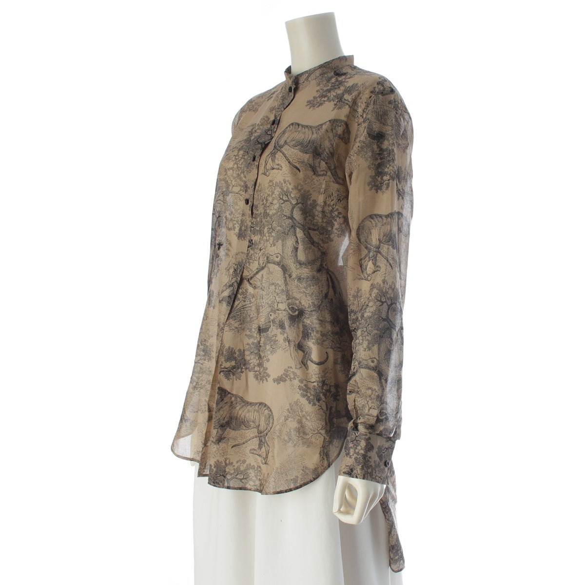 Christian Dior Toile de Jui All-over print chiffon shirt blouse animal 911B54A3802 Brown 34