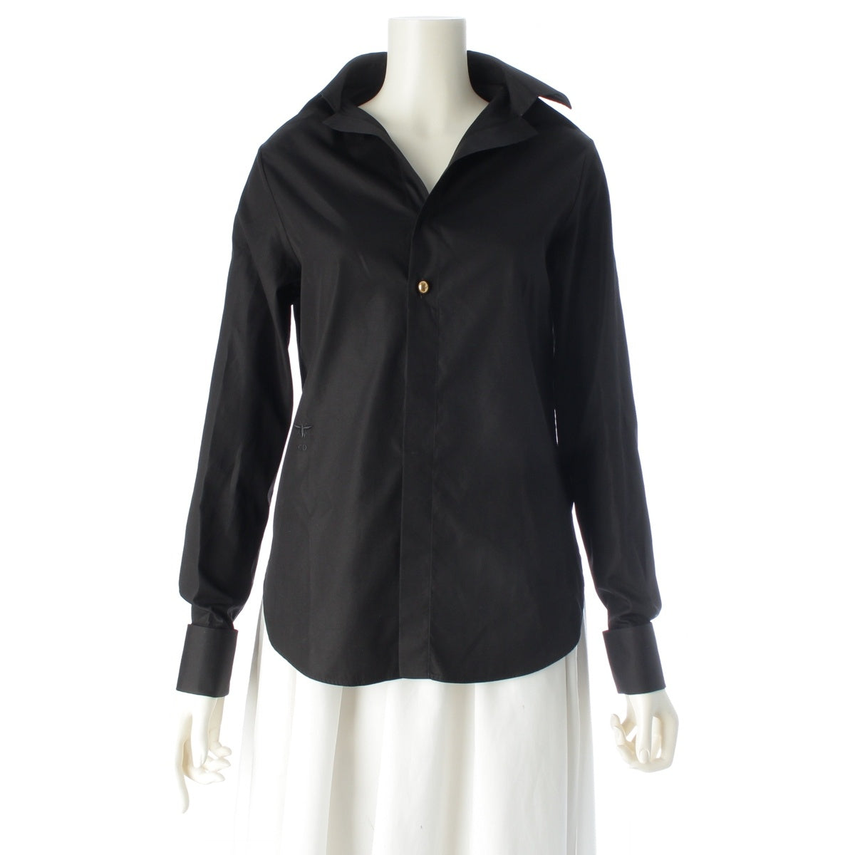 Christian Dior Bee embroidery open collar Long sleeve shirt blouse 451B72A3356 black 34
