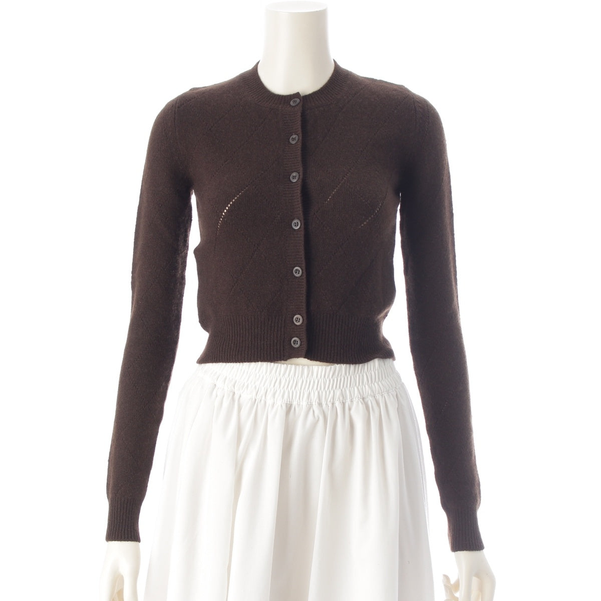 PRADA cashmere Argyle Crew Neck Long Sleeve cardigan Knit Top P25N75 Brown 36