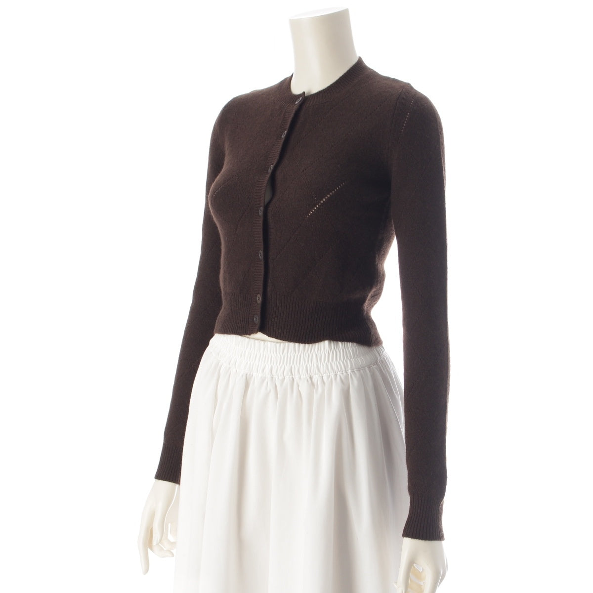 PRADA cashmere Argyle Crew Neck Long Sleeve cardigan Knit Top P25N75 Brown 36