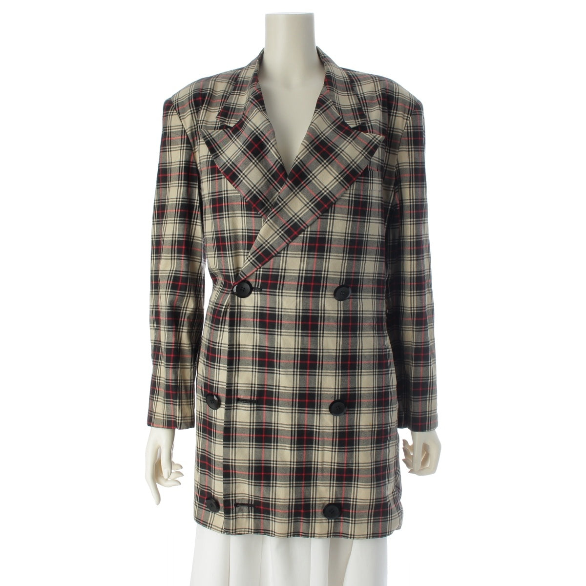 Yohji Yamamoto Vintage check pattern with rounded lettering tag, back gathered long jacket. tailored jacket outer multicolor M