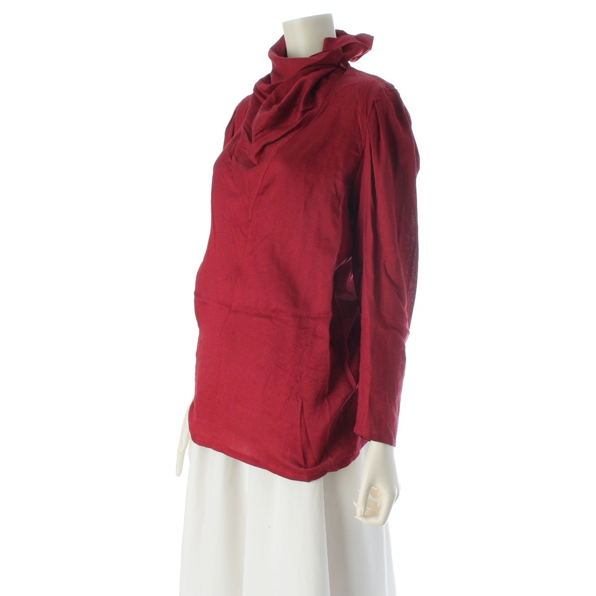 ISSEY MIYAKE silk cotton Original tag, modified, asymmetrical neck design, pullover shirt blouse Red 9