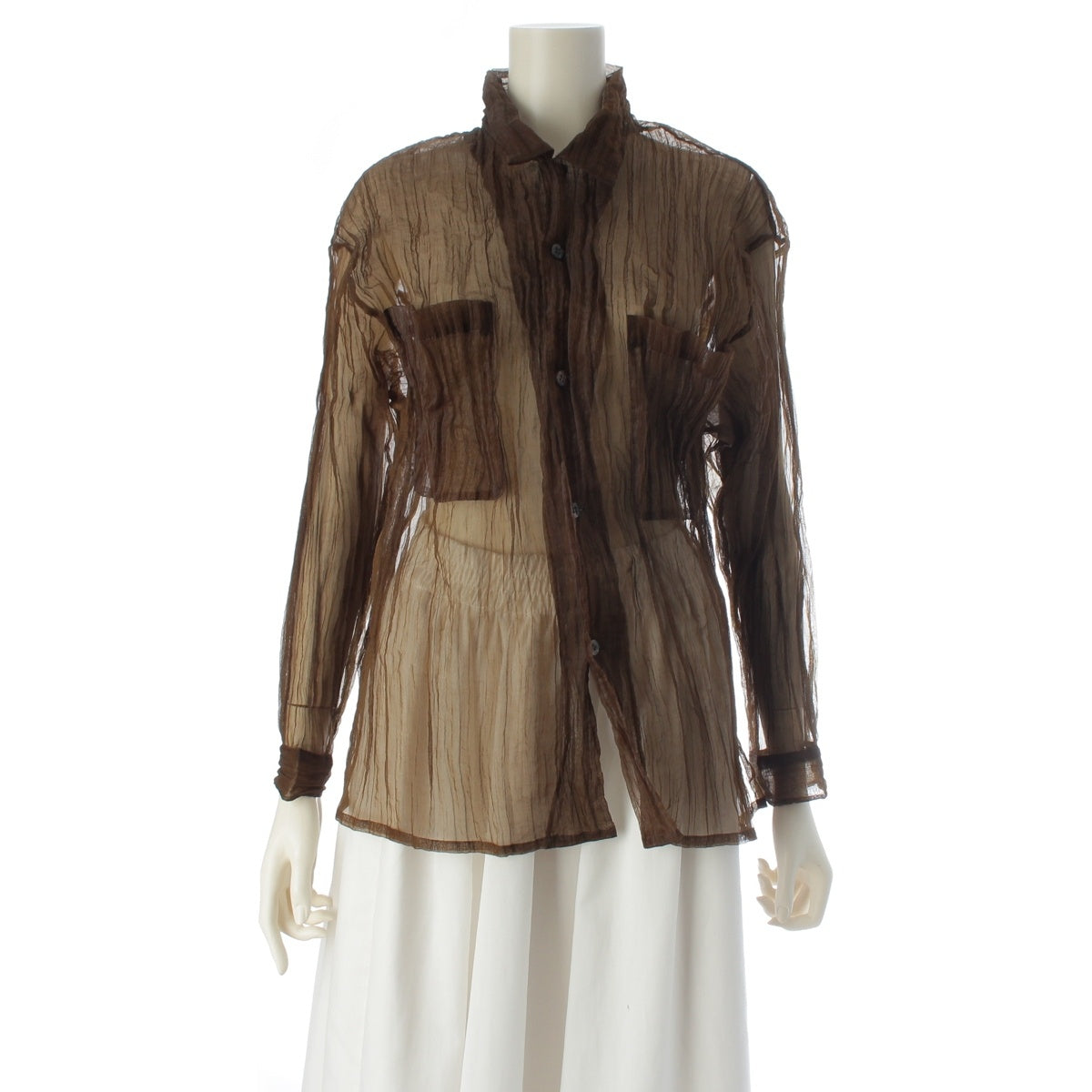 IS Issey Sports Tsumori Chisato Sheer Wrinkles Processed Top, Asymmetrical Shirt blouse Brown