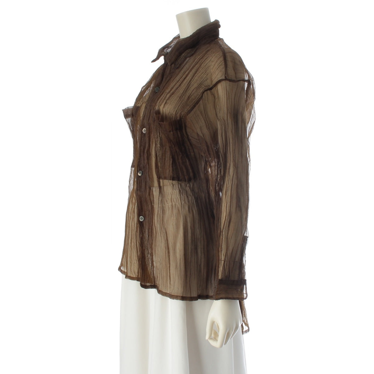 IS Issey Sports Tsumori Chisato Sheer Wrinkles Processed Top, Asymmetrical Shirt blouse Brown