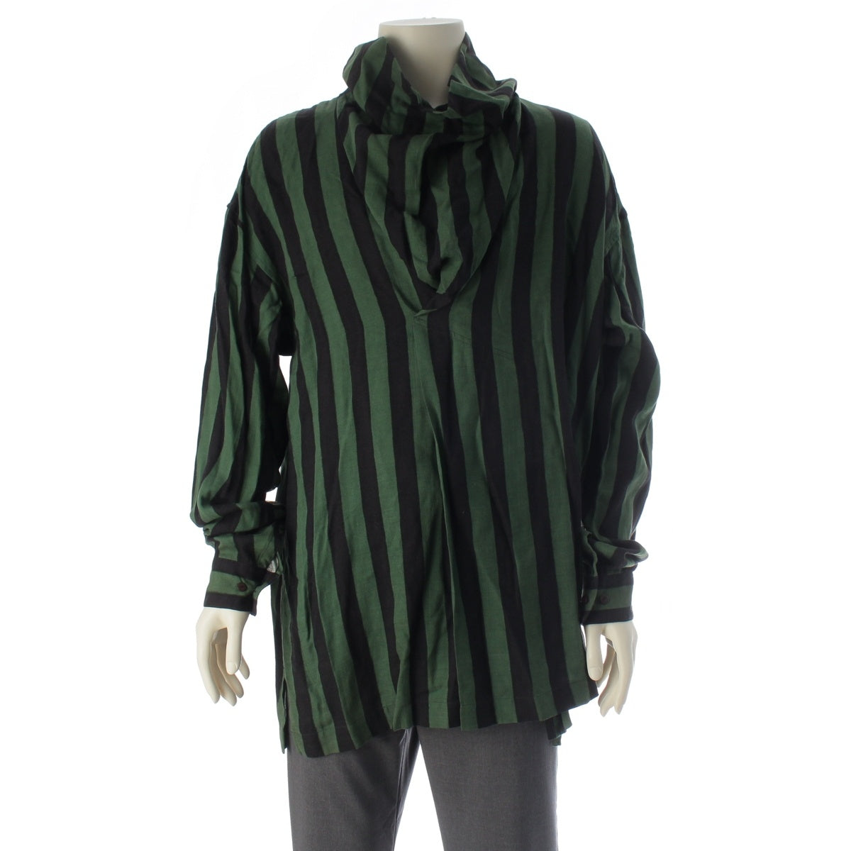 ISSEY MIYAKE Wool rayon Brush Tag Gradient Stripe Pullover Long sleeve shirt Black green XXL