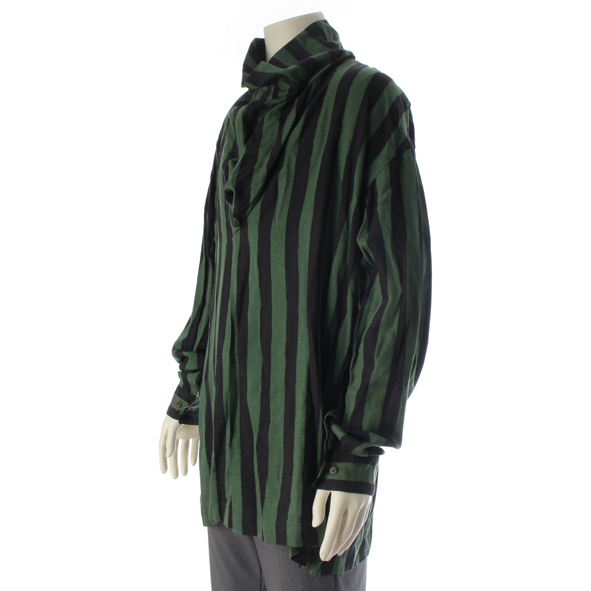 ISSEY MIYAKE Wool rayon Brush Tag Gradient Stripe Pullover Long sleeve shirt Black green XXL