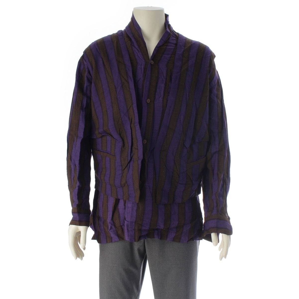 ISSEY MIYAKE Wool rayon Brush Tag Gradient Stripe Shirt and Vest Set ensemble Purple brown M