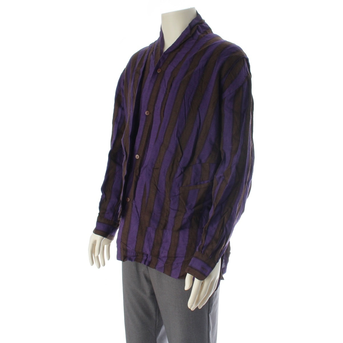 ISSEY MIYAKE Wool rayon Brush Tag Gradient Stripe Shirt and Vest Set ensemble Purple brown M