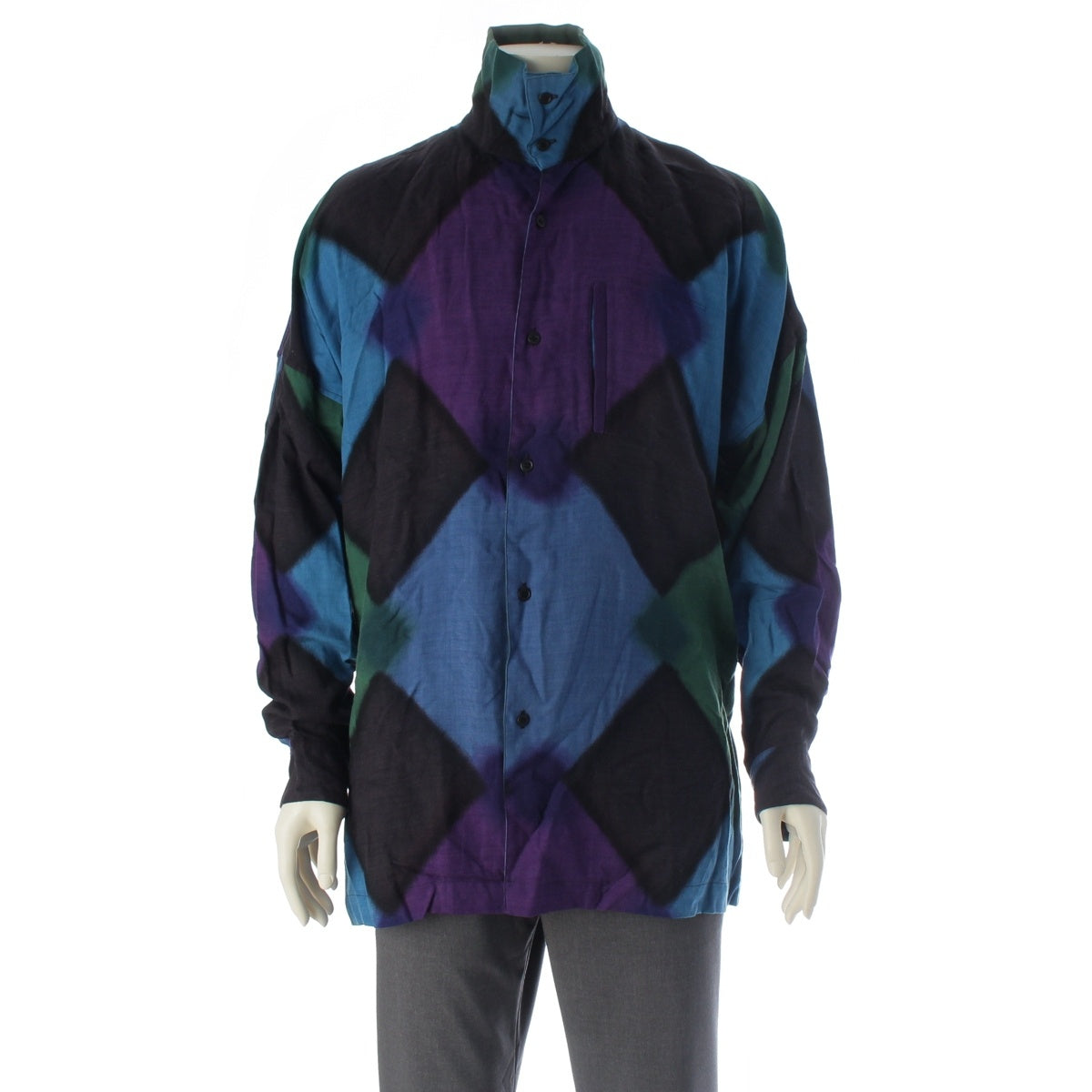 ISSEY MIYAKE Wool rayon Brush Tag Gradient Graffiti Jacket High Neck Long sleeve shirt LG13526 multicolor XL