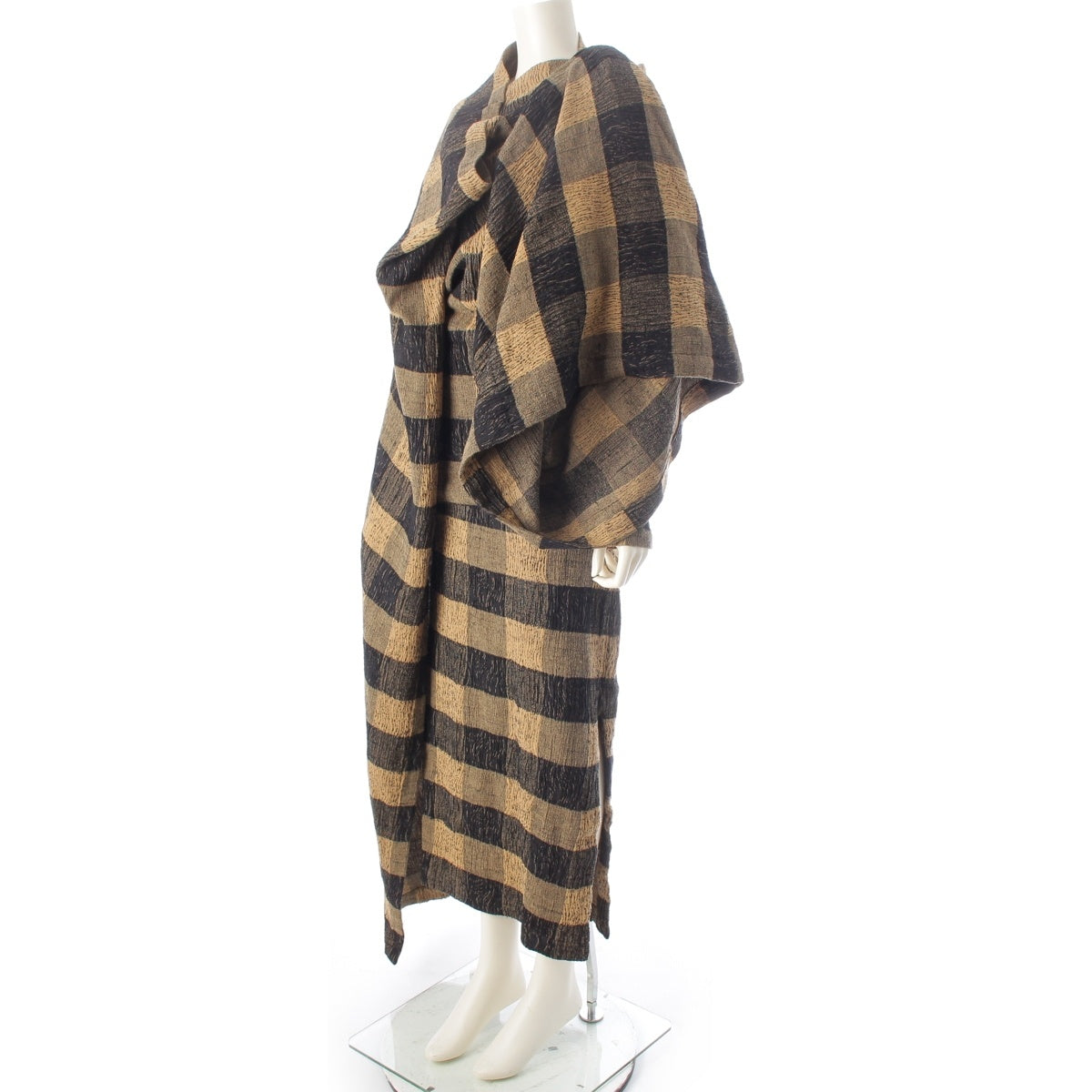 ISSEY MIYAKE silk cotton Brush Tag, Buddhist Robe (Kesa), Knit, Stretch 3 piece setup JS24324/54284/14874 Black beige 9