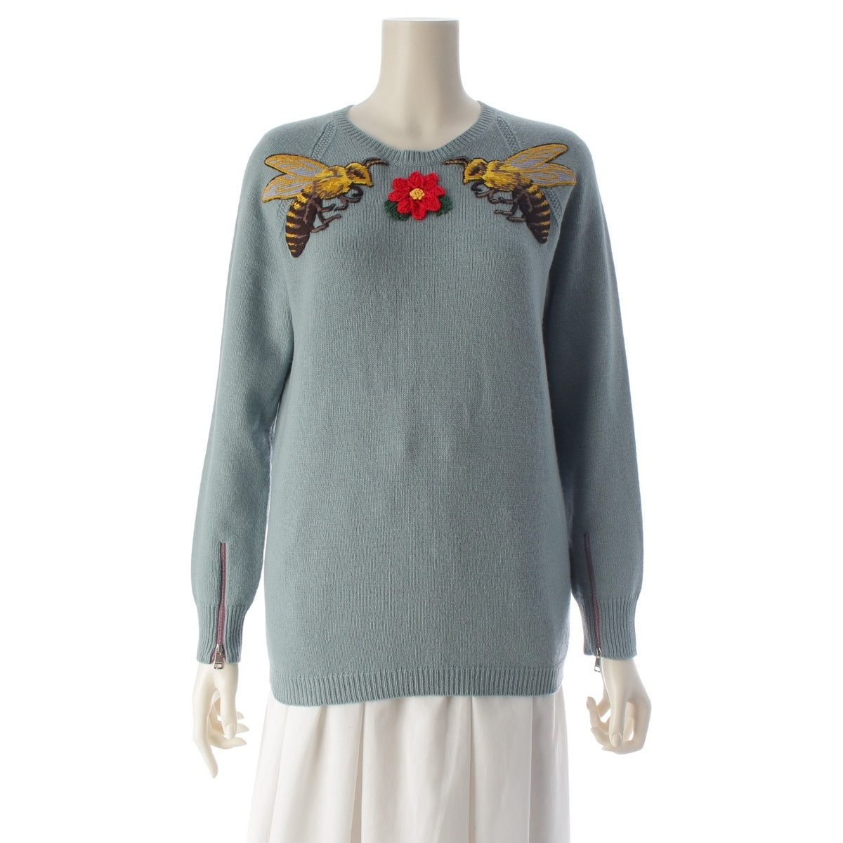 GUCCI wool BEE & Floral Embroidery knit 411303 Light blue M
