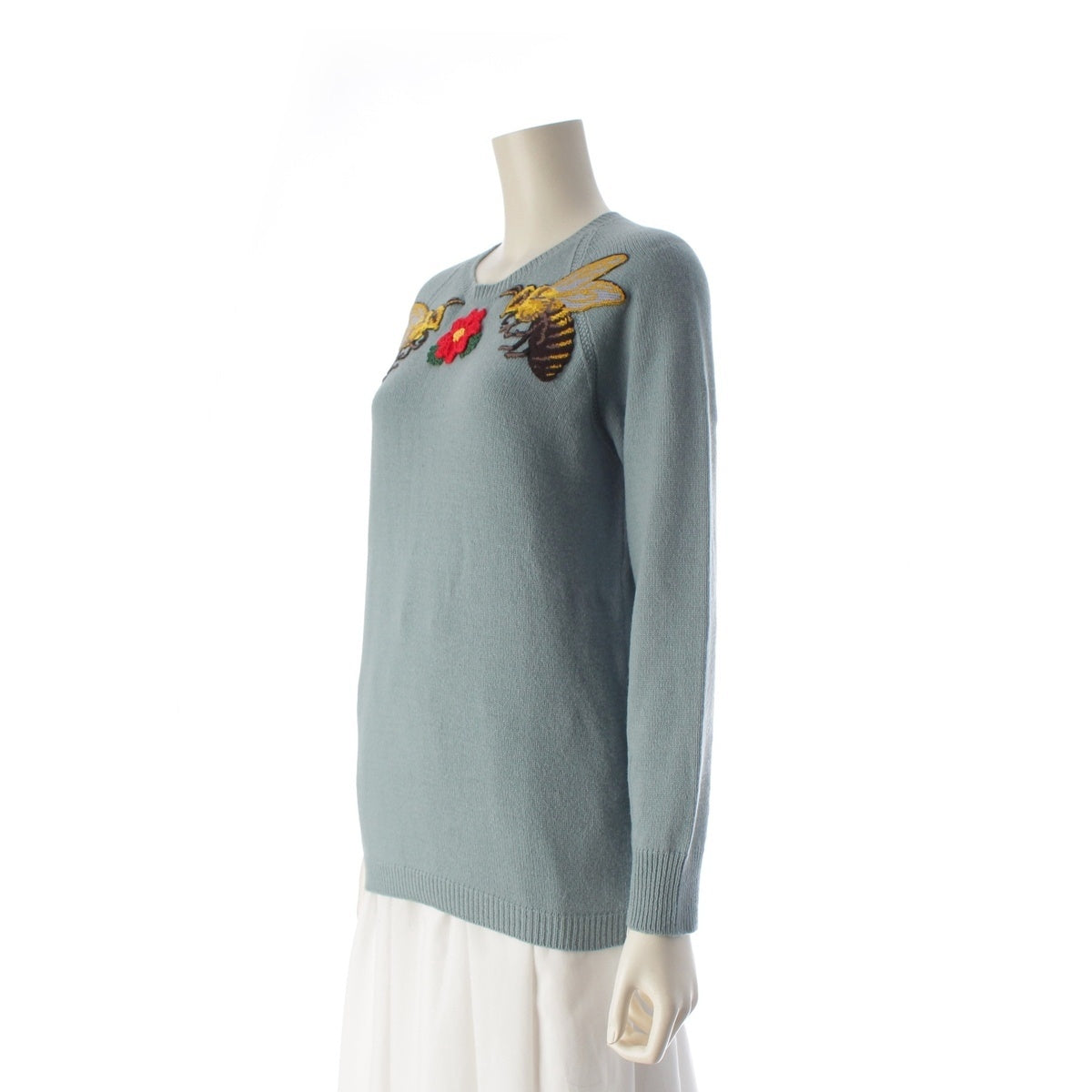 GUCCI wool BEE & Floral Embroidery knit 411303 Light blue M