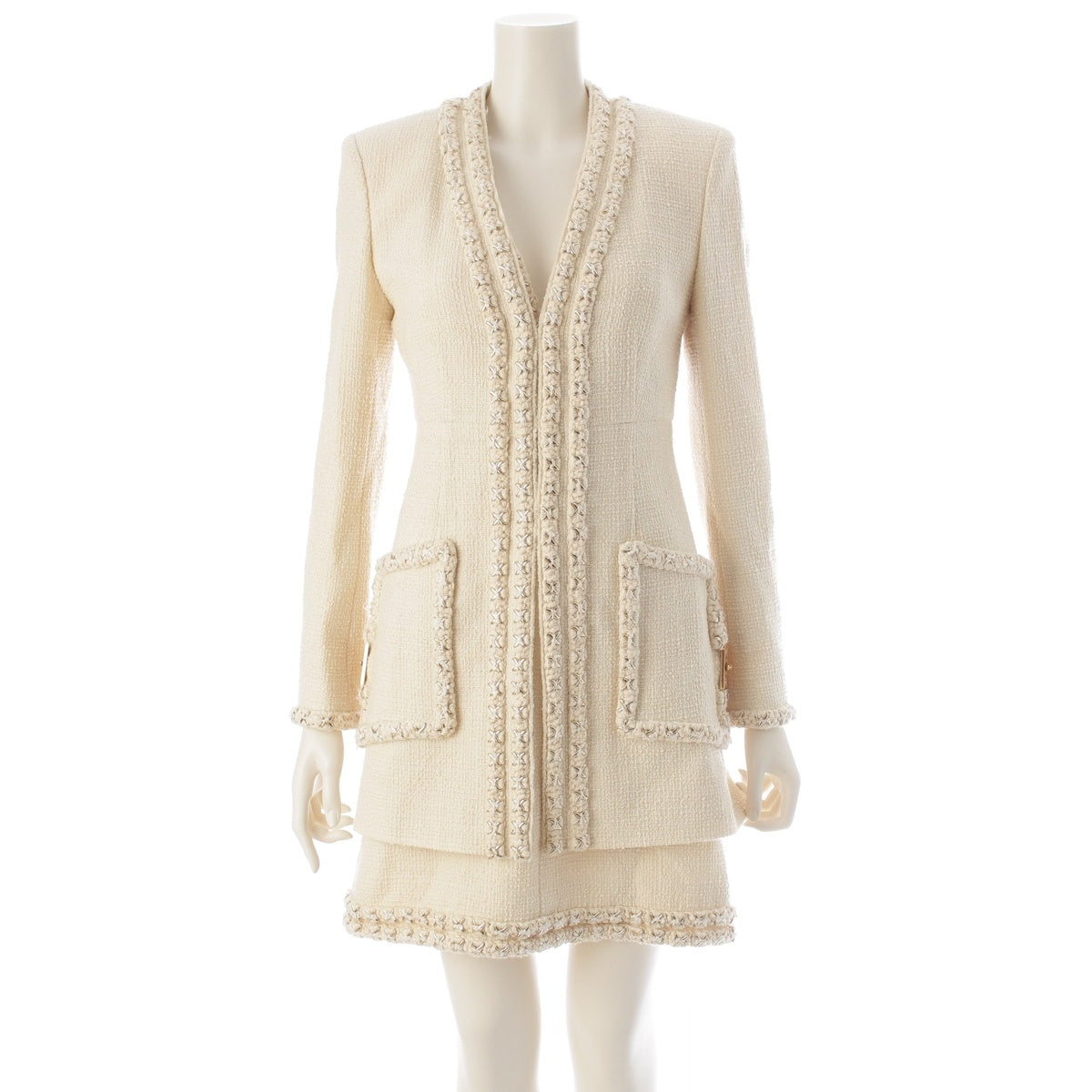 CHANEL Métiers d'art collection Wool, silk, and cotton tweed ensemble Lion Button Starfish Motif one piece setup Bottoms Jacket P56 off white 34