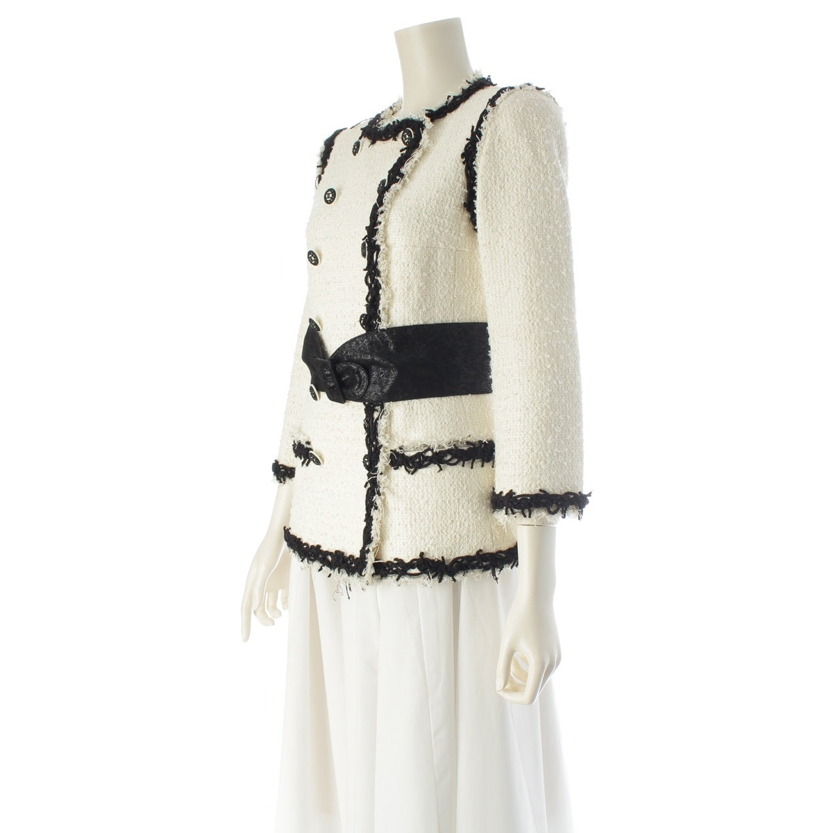 CHANEL 09P Bijou COCO Button Double-Breasted Tweed tailored jacket P35555 White black 34
