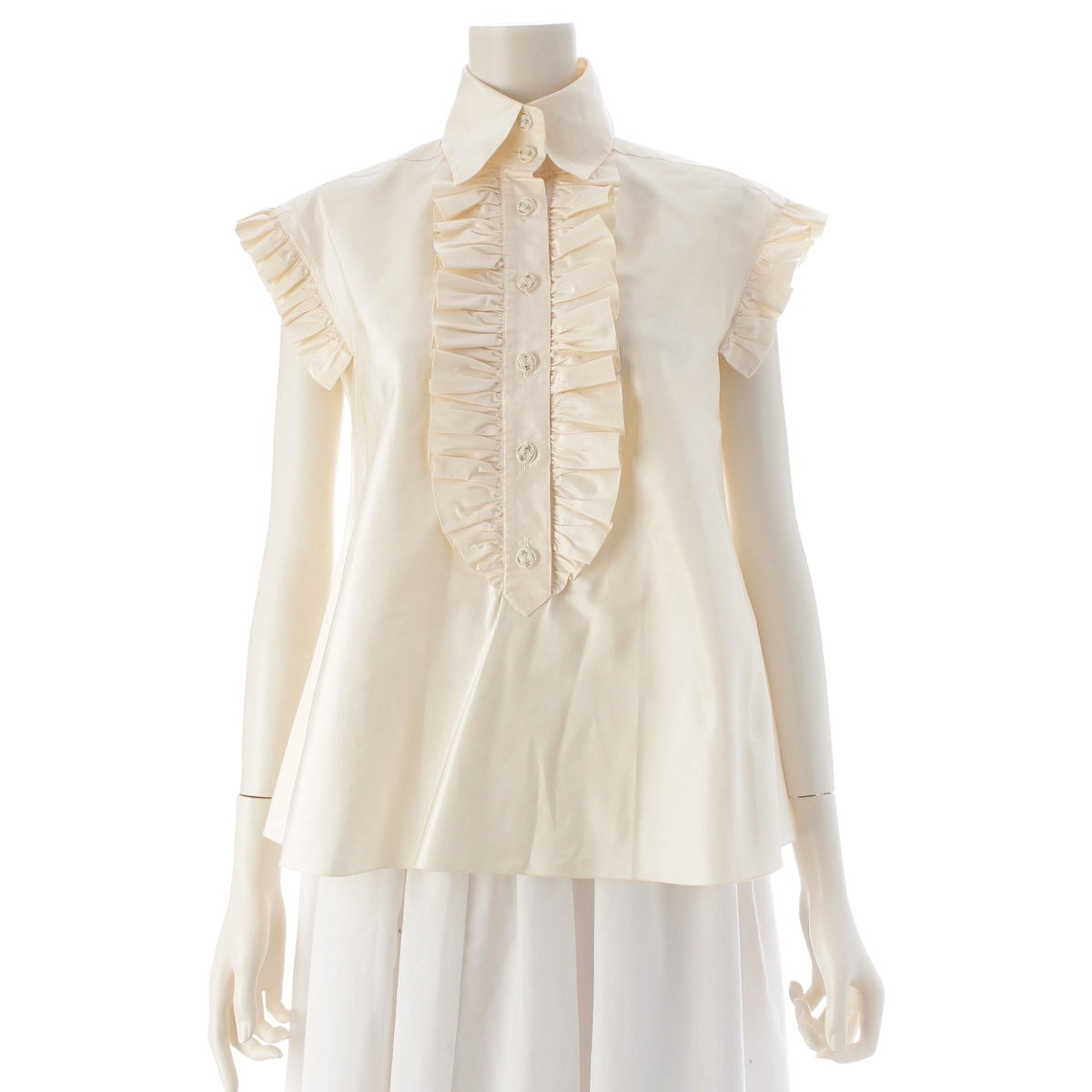 CHANEL 07C silk Circle Coco Button French Sleeve Frill blouse P30169 Ivory 34