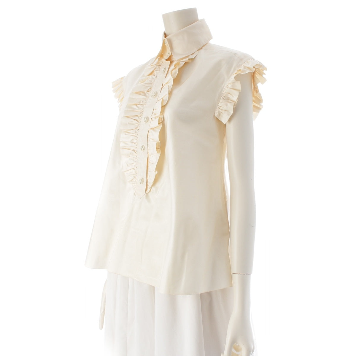 CHANEL 07C silk Circle Coco Button French Sleeve Frill blouse P30169 Ivory 34