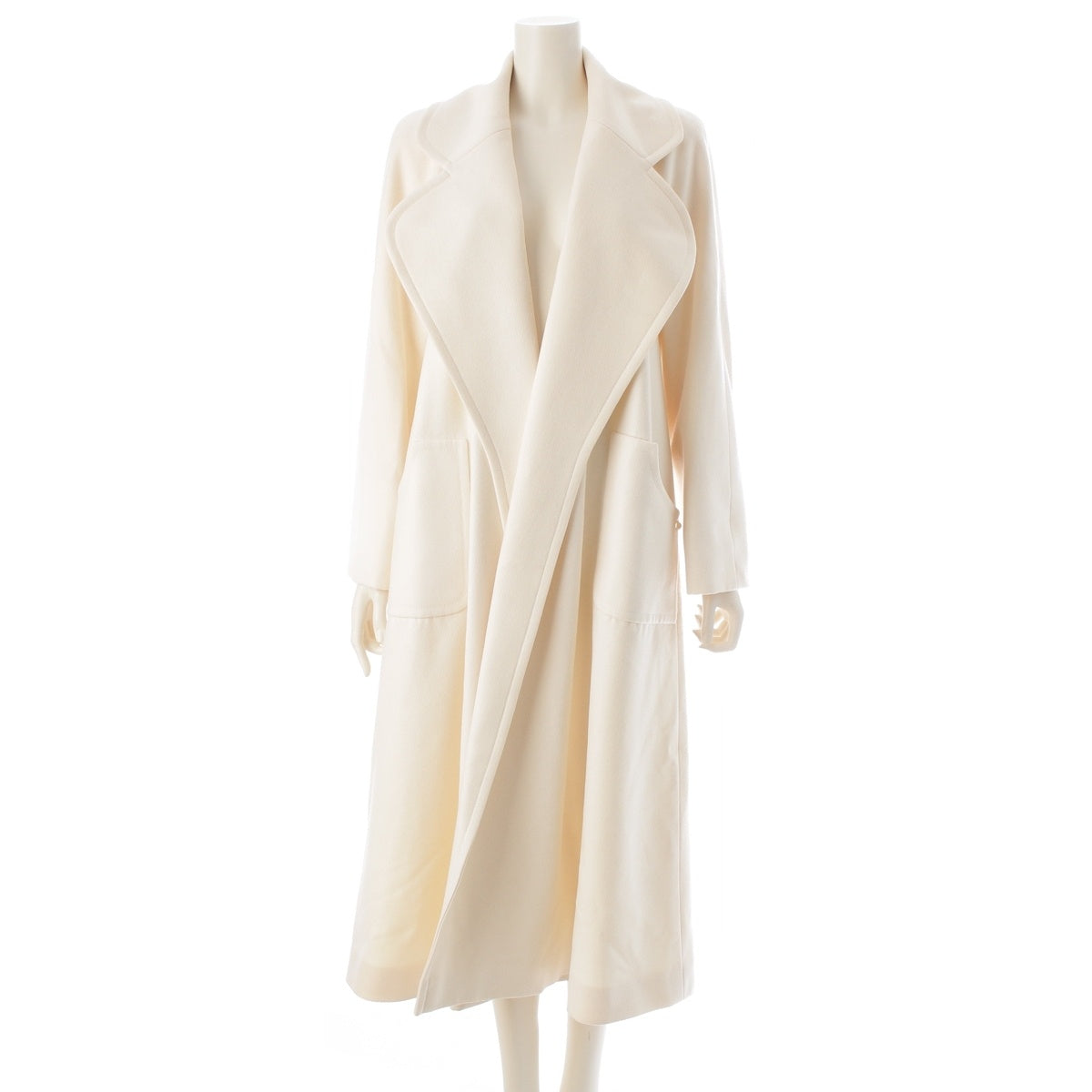 CHANEL Cashmere blend wool with silk lining outer Long coat P57698 Off-white (Ivory) 34