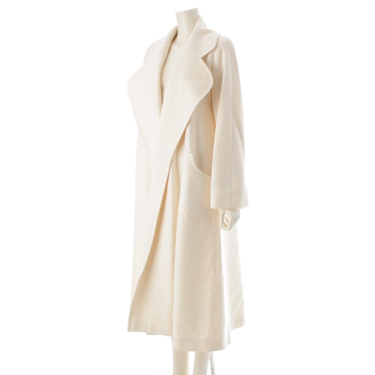 CHANEL Cashmere blend wool with silk lining outer Long coat P57698 Off-white (Ivory) 34