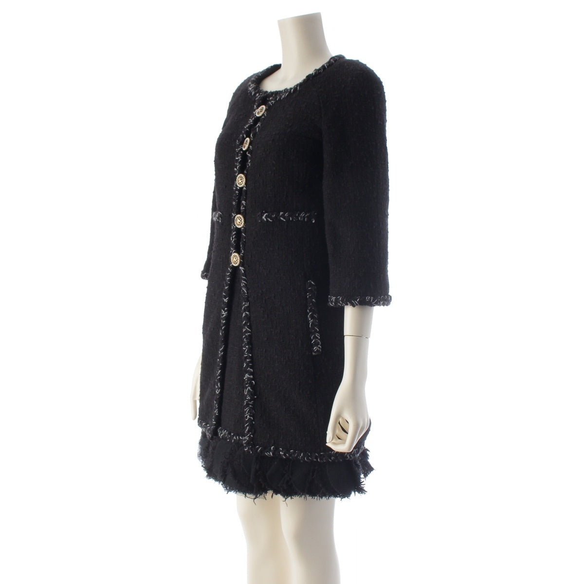 CHANEL cotton Tweed ensemble: camisole and long jacket one piece setup P30499 black 34