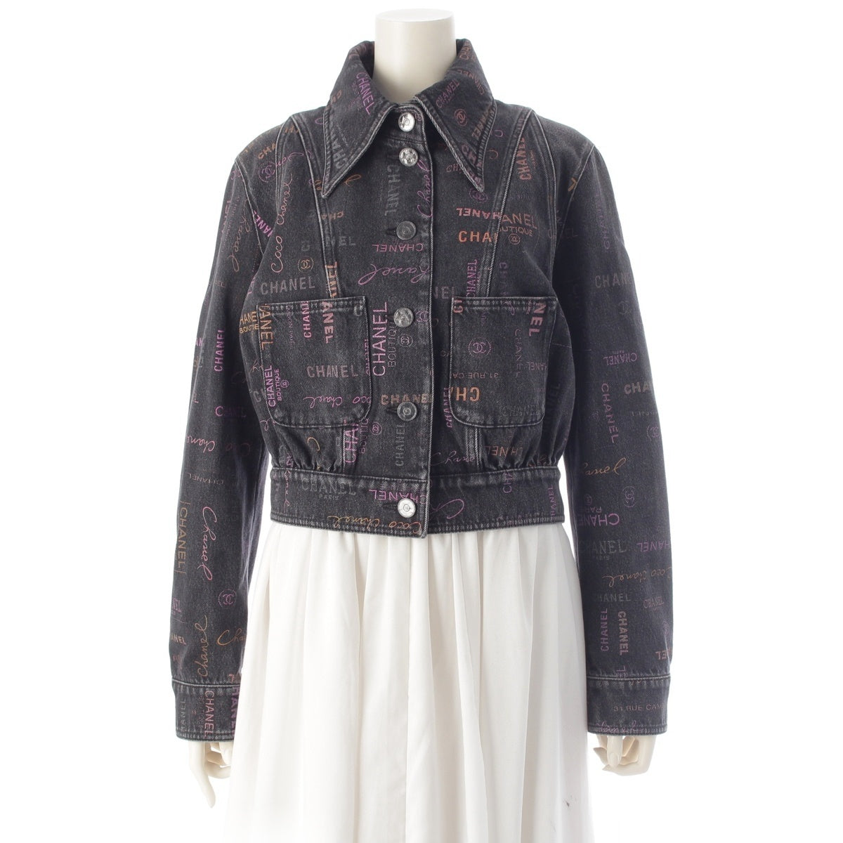 CHANEL COCO Mark Multi-Print Denim Jacket P72307 Black multicolor 36