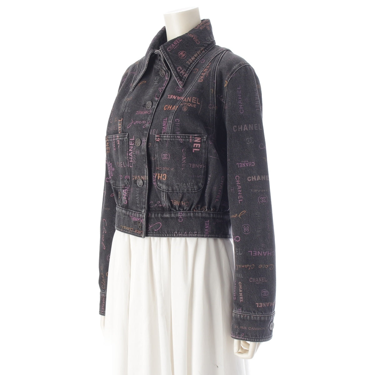 CHANEL COCO Mark Multi-Print Denim Jacket P72307 Black multicolor 36