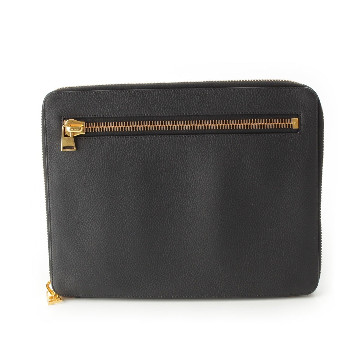TOM FORD leather Big zipper Clutch bag black