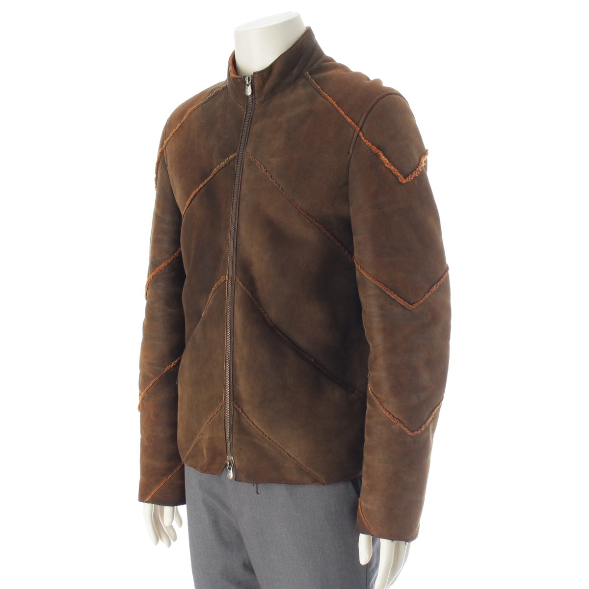 ARMANI COLLEZIONI Sheepskin Mouton Leather Zip Jacket Brown 46