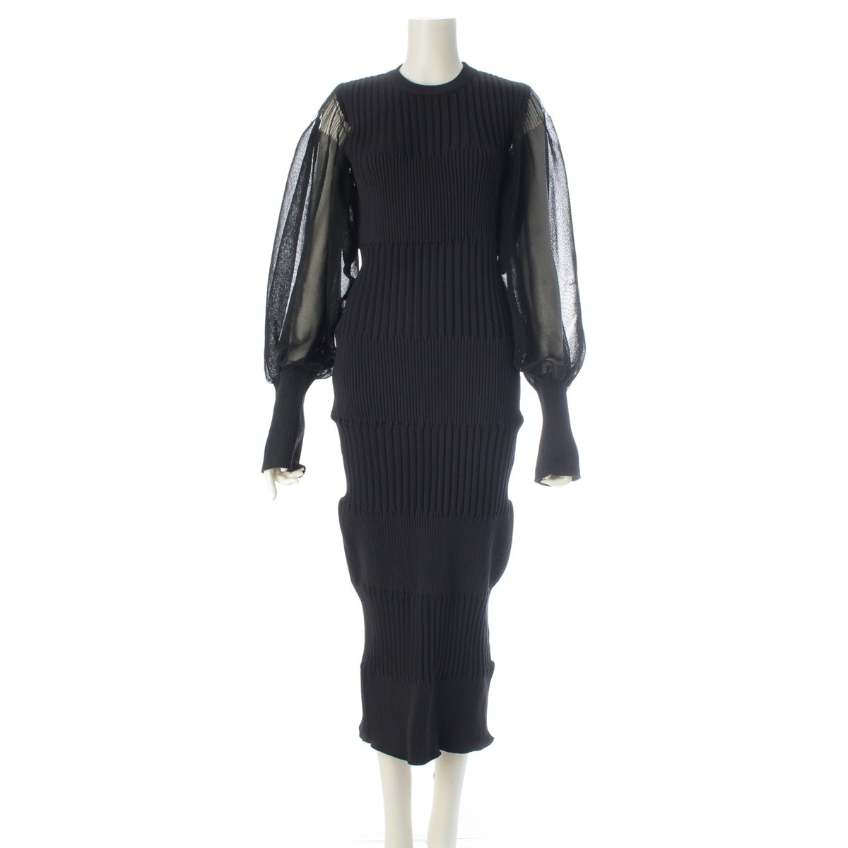 CFCL FLUTED LUCENT Sheer Sleeve Long Dress one piece CF006KH051 black 1