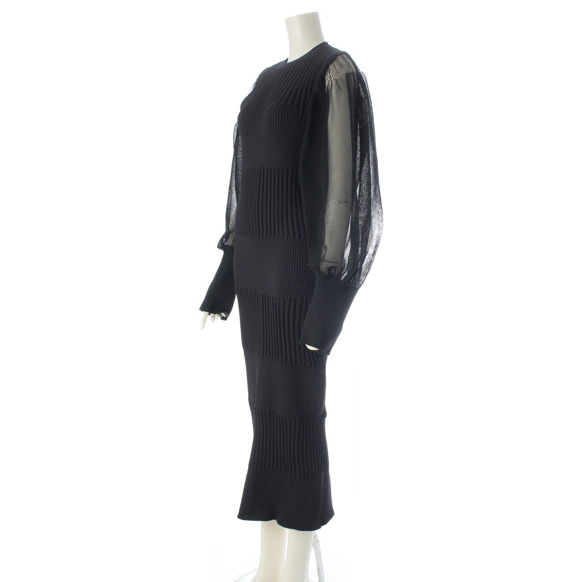 CFCL FLUTED LUCENT Sheer Sleeve Long Dress one piece CF006KH051 black 1