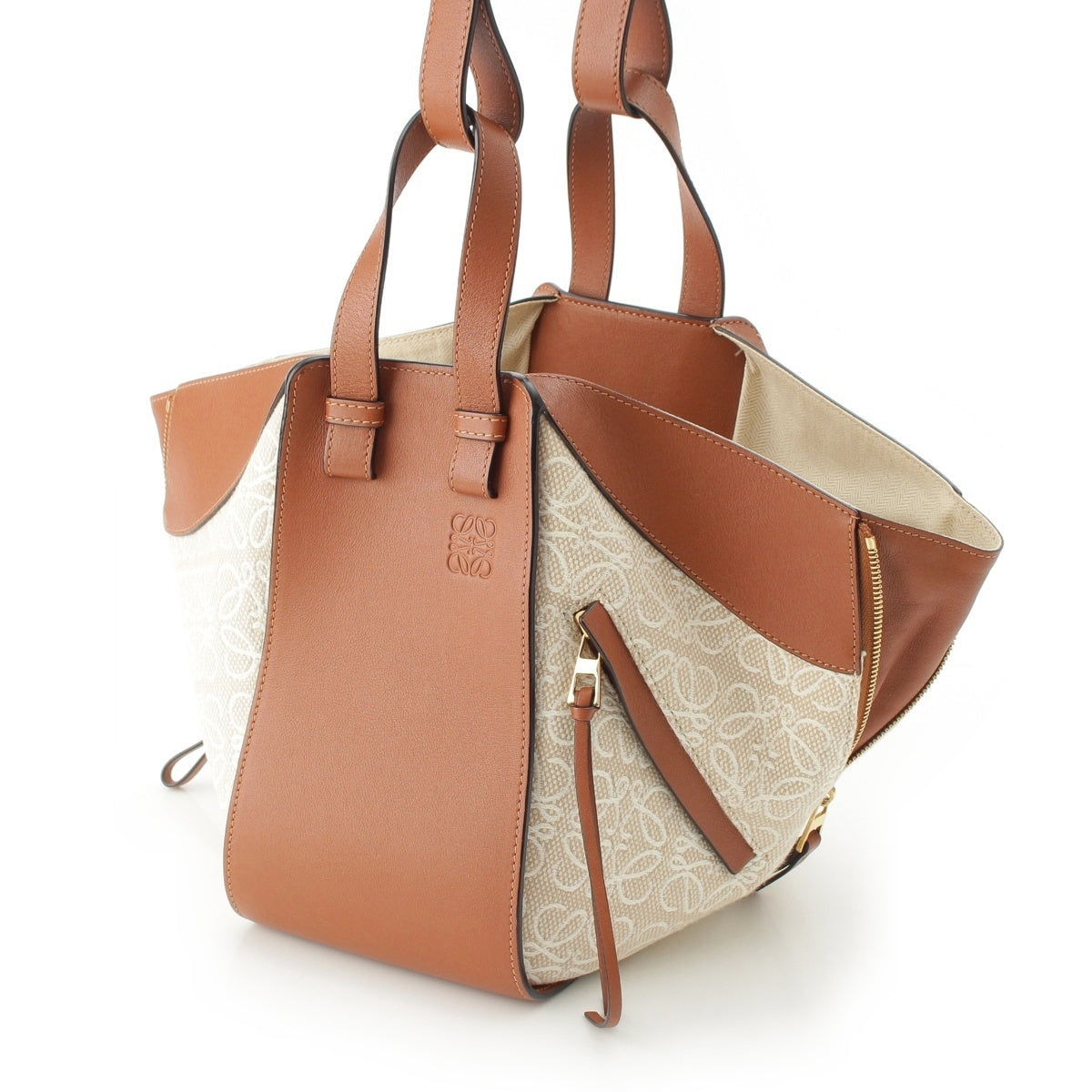 LOEWE hammock canvas Anagram 2WAY Shoulder Handbag A538S35X29 tan brown Small