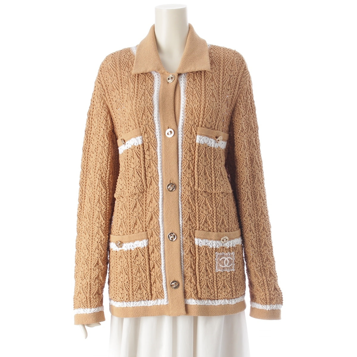 CHANEL Rhinestone COCO Mark Jacket cardigan P76869 Beige white 36