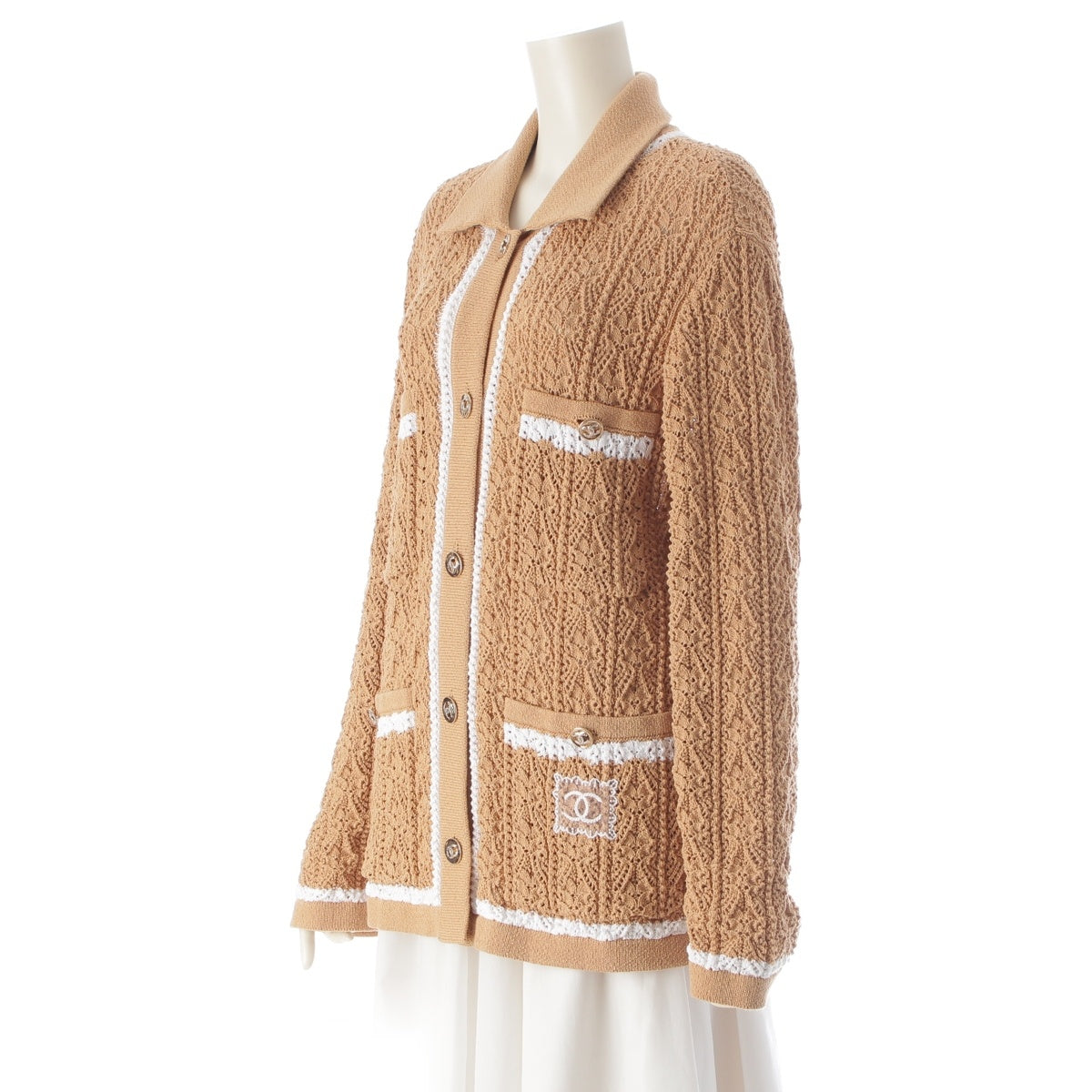 CHANEL Rhinestone COCO Mark Jacket cardigan P76869 Beige white 36