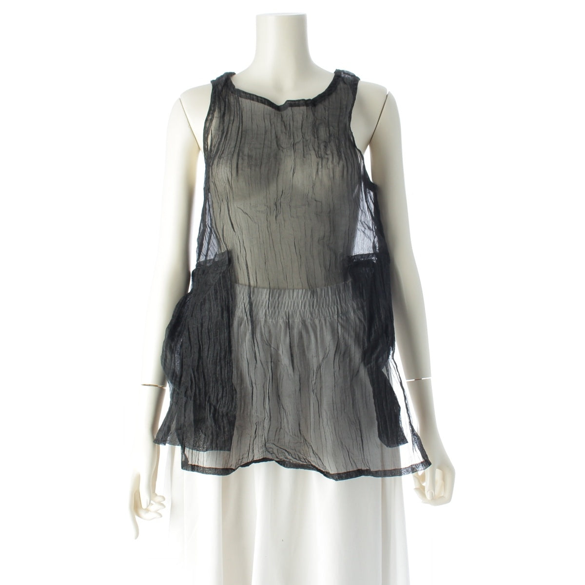 ISSEY MIYAKE IS Issey Sports Nylon Tsumori Chisato Wrinkles Processed Sheer Coated Sleeveless Top Mini Dress 3D blouse black 9