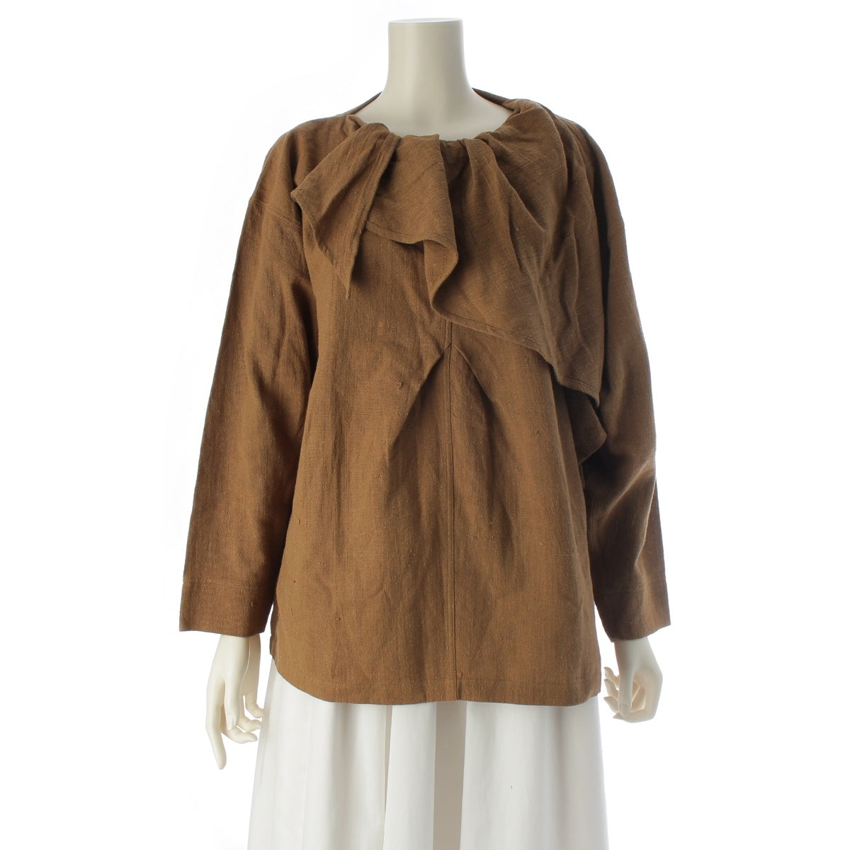 ISSEY MIYAKE cotton Brush Tag Pullover with Asymmetrical Collar Top Long sleeve shirt MG14113 Brown 9