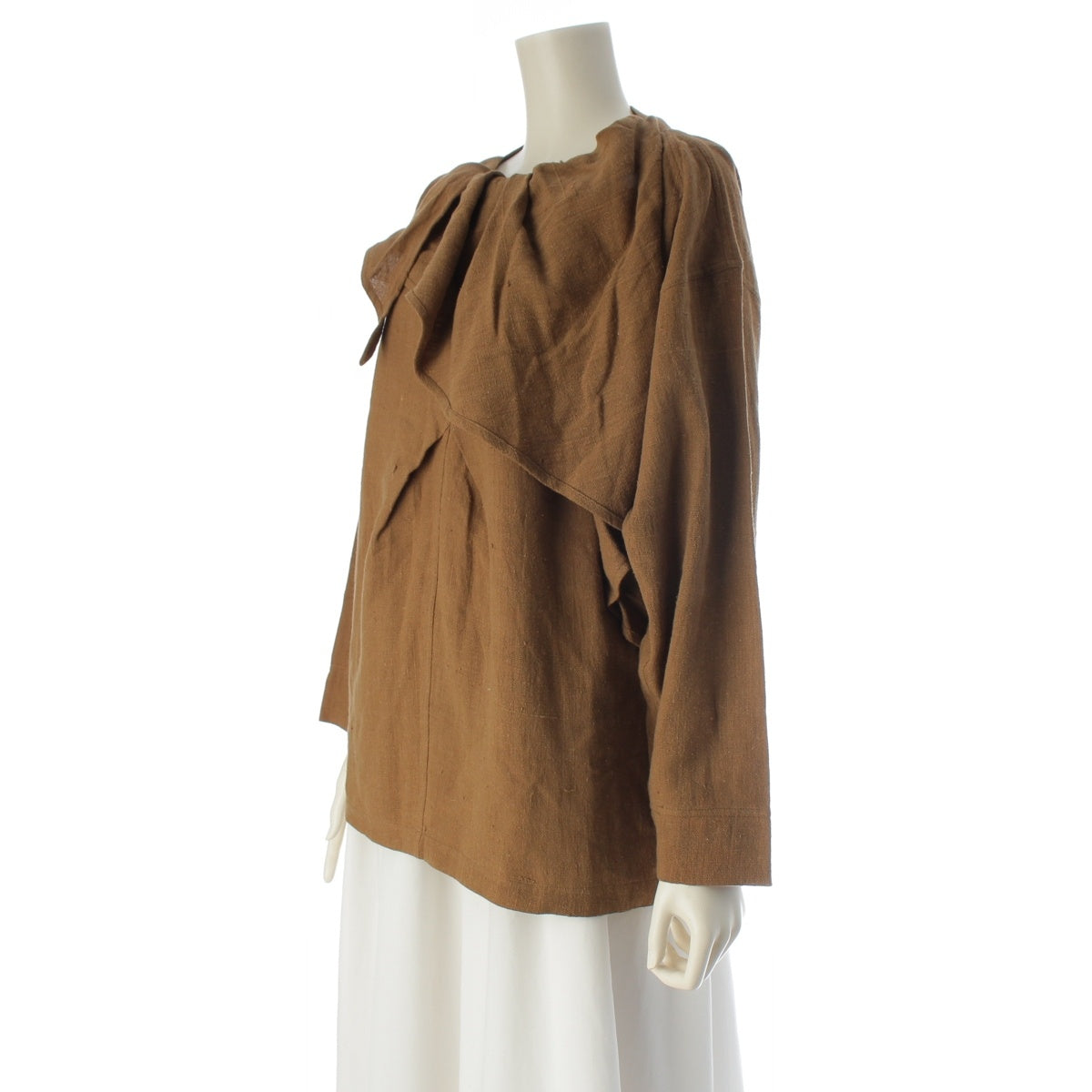 ISSEY MIYAKE cotton Brush Tag Pullover with Asymmetrical Collar Top Long sleeve shirt MG14113 Brown 9