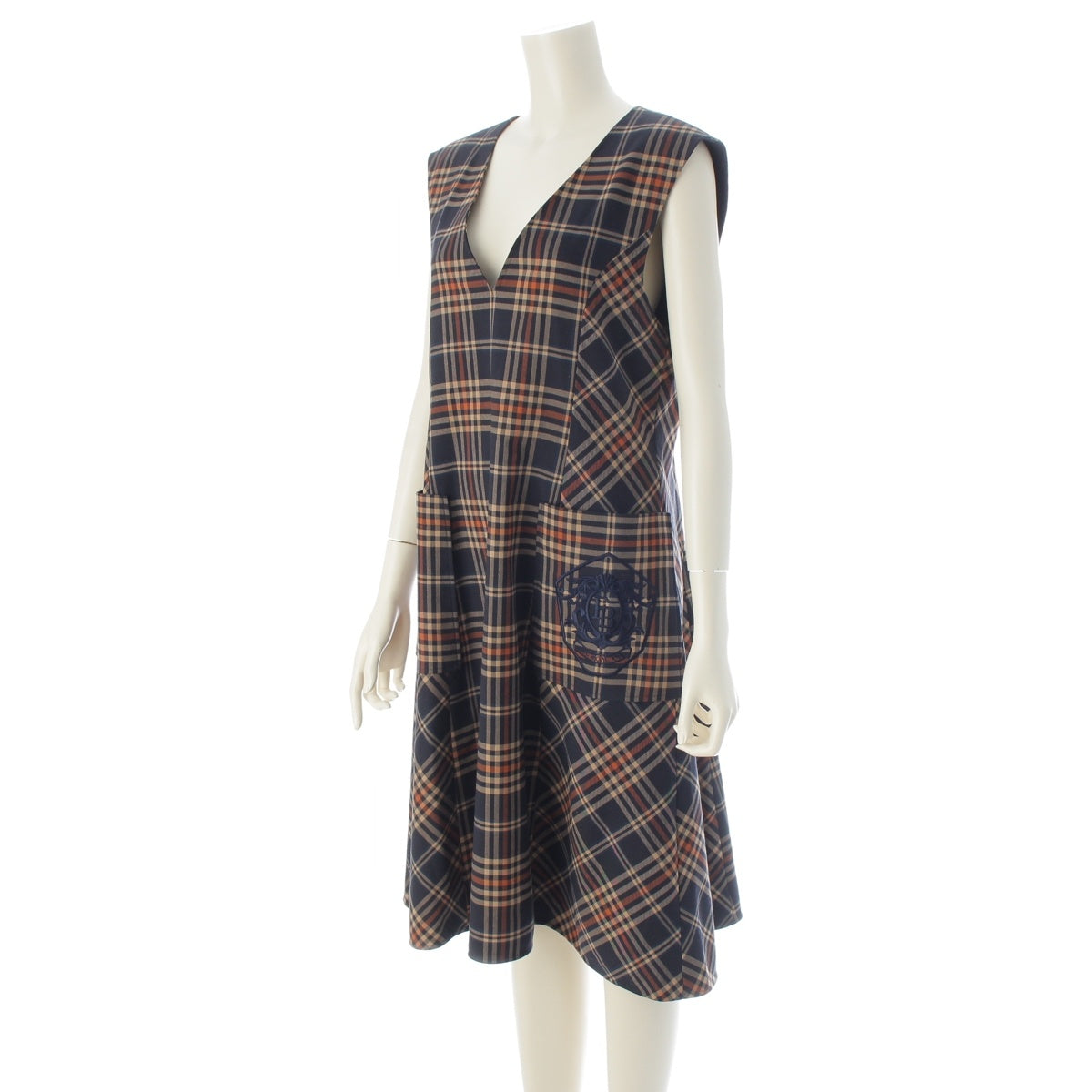 FOXEY NEW YORK Boys Over Flowers (Hana Yori Dango) Collaboration Society Dress Sleeveless embroidered check pattern one piece dress 43819 Navy orange 40