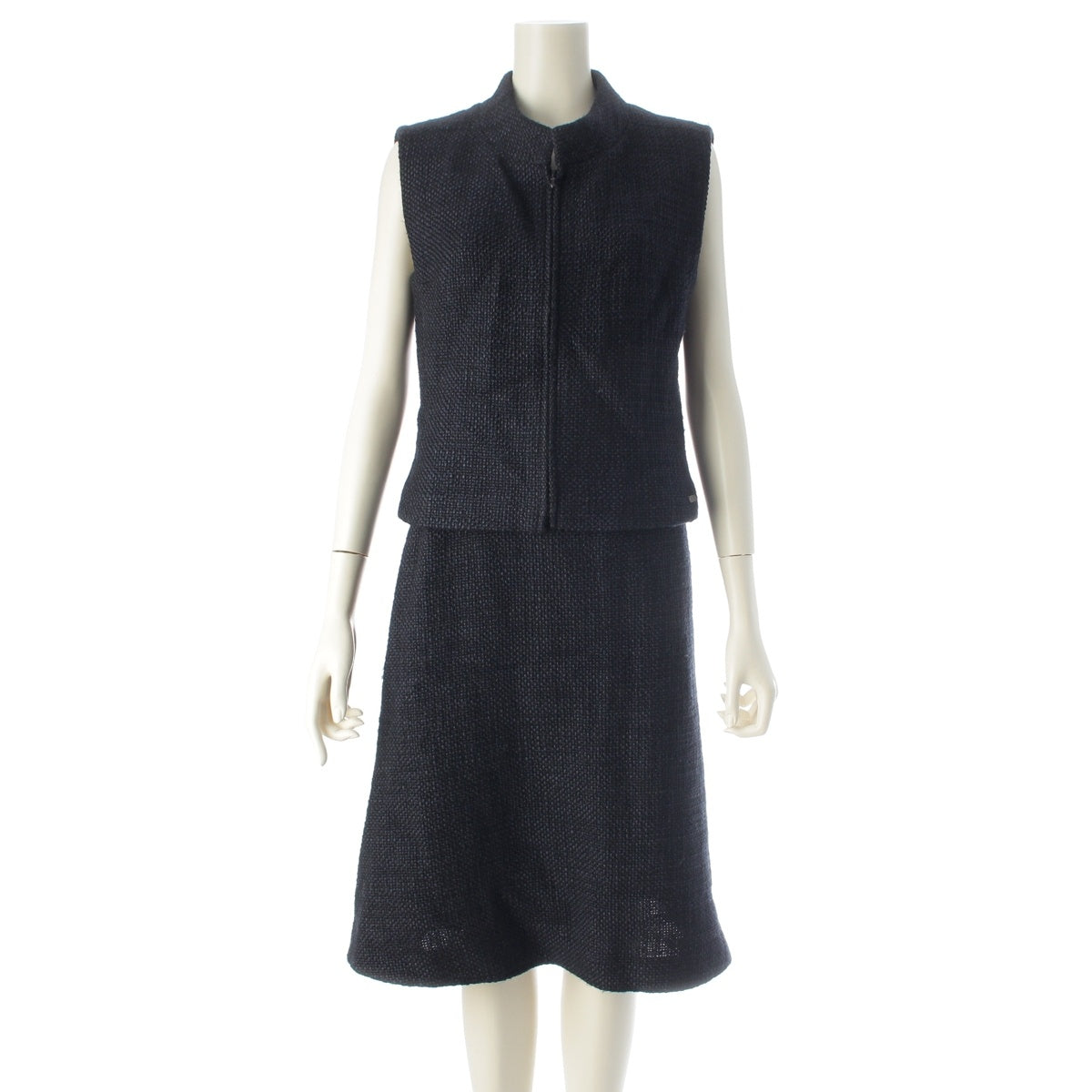 CHANEL Tweed sleeveless top Skirt setup P16183 Navy 40