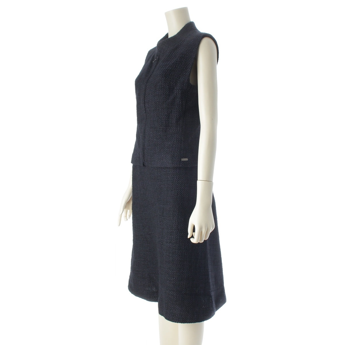 CHANEL Tweed sleeveless top Skirt setup P16183 Navy 40