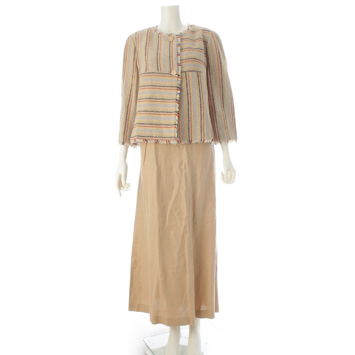 CHANEL Wool nylon Linen tweed set-up ensemble 3 piece P14979 beige 42