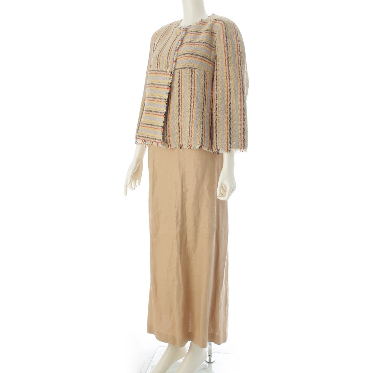 CHANEL Wool nylon Linen tweed set-up ensemble 3 piece P14979 beige 42