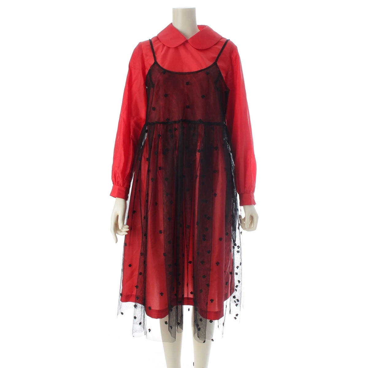 COMME des GARCONS Girl Layered tulle dress one piece NP-O009 Red x black XS